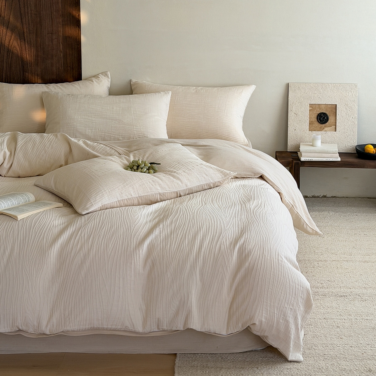 91家纺网 家纺一手货源 找家纺 静家居-简约原创家纺 2026新款奶油叱咤风60s全棉纯棉厚织提花四件套轻屿 轻屿-暖沙