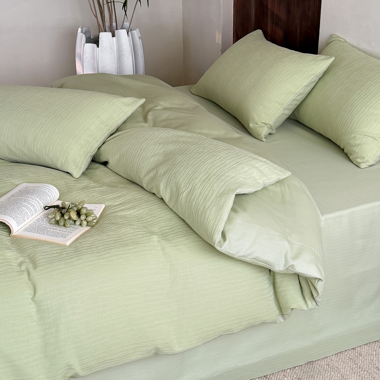 91家纺网 家纺一手货源 找家纺 静家居-简约原创家纺 2026新款奶油叱咤风60s全棉纯棉厚织提花四件套轻屿 轻屿-青萝