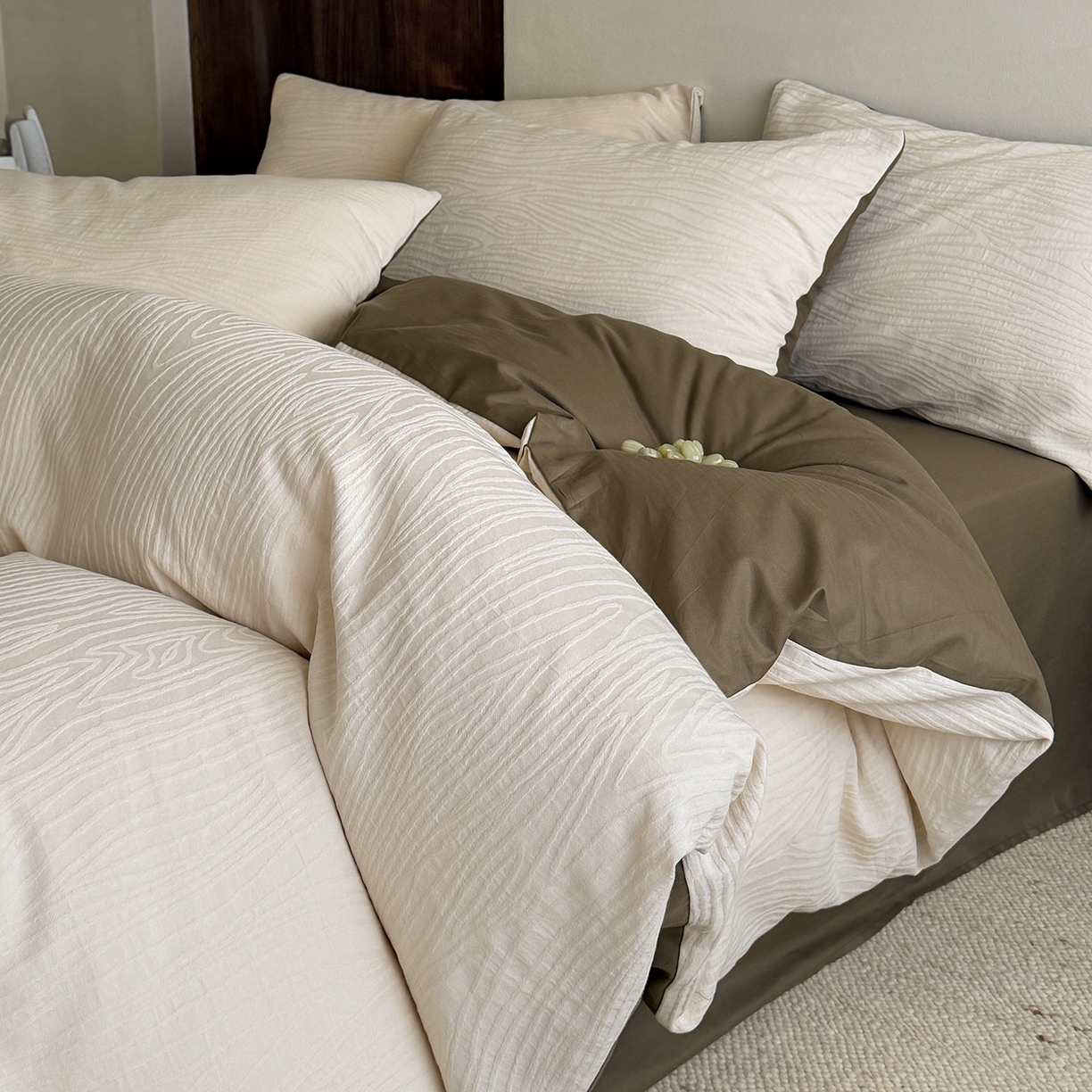 静家居-简约原创家纺 2026新款奶油叱咤风60s全棉纯棉厚织提花四件套轻屿 轻屿-素珀