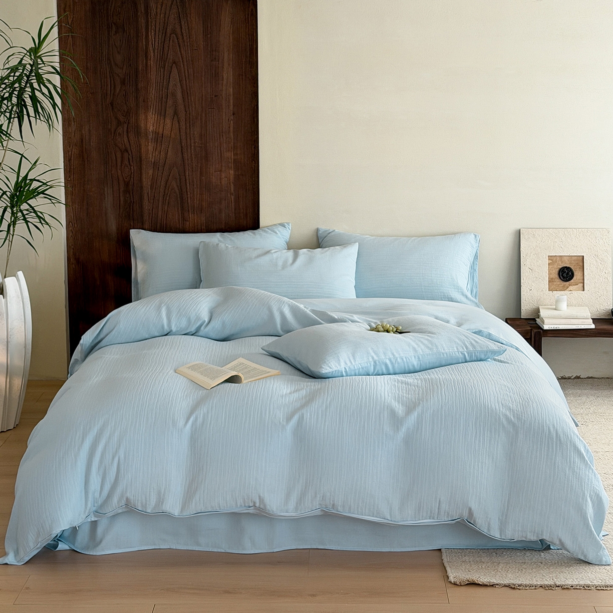 91家纺网 家纺一手货源 找家纺 静家居-简约原创家纺 2026新款奶油叱咤风60s全棉纯棉厚织提花四件套轻屿 轻屿-天蓝