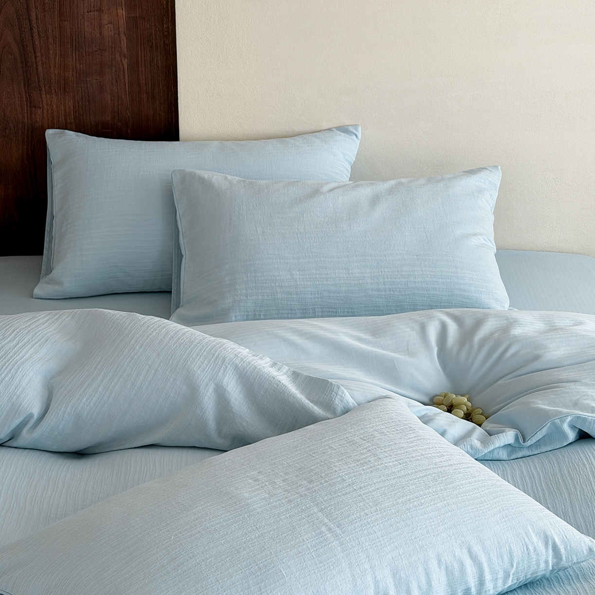 91家纺网 家纺一手货源 找家纺 静家居-简约原创家纺 2026新款奶油叱咤风60s全棉纯棉厚织提花四件套轻屿 轻屿-天蓝