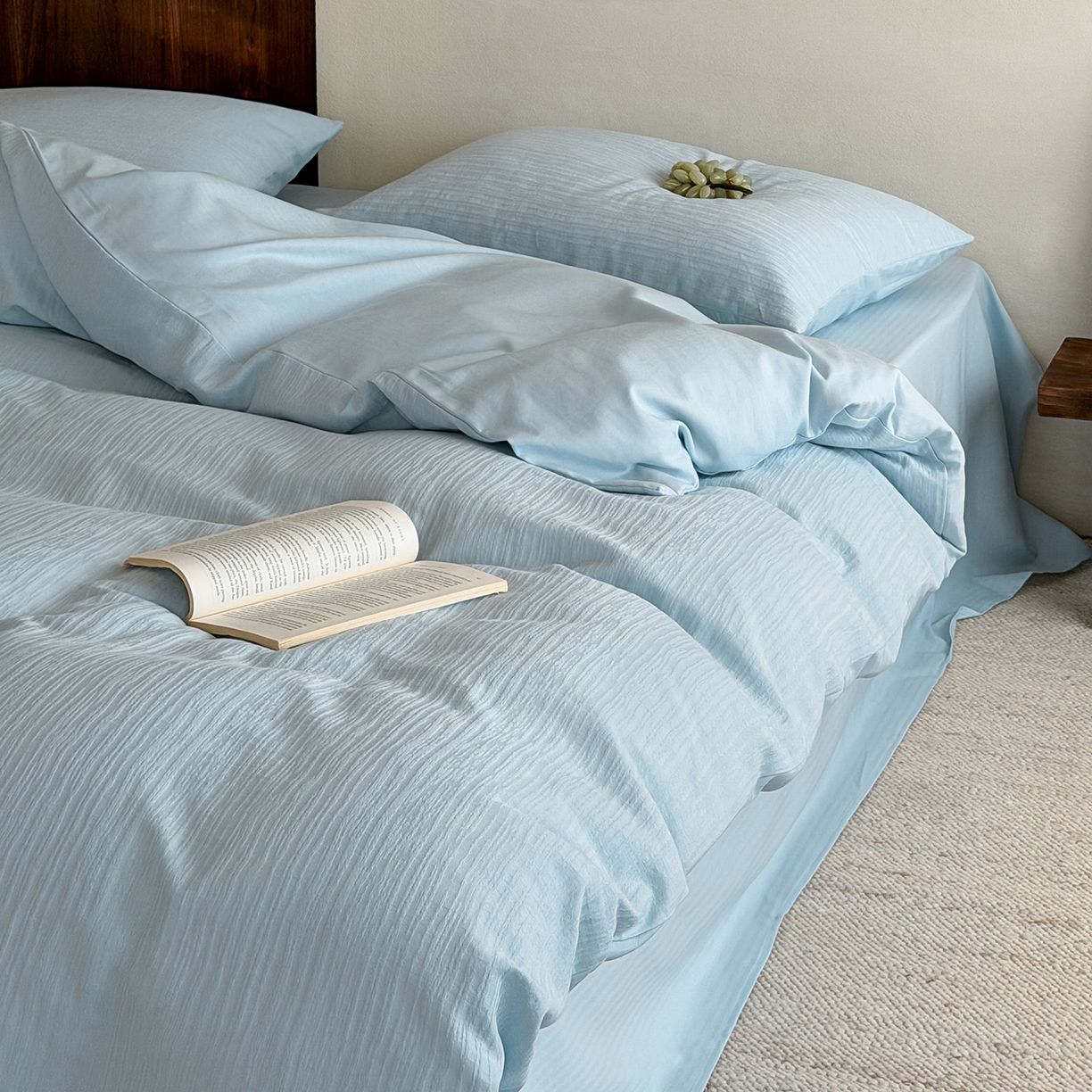 91家纺网 家纺一手货源 找家纺 静家居-简约原创家纺 2026新款奶油叱咤风60s全棉纯棉厚织提花四件套轻屿 轻屿-天蓝