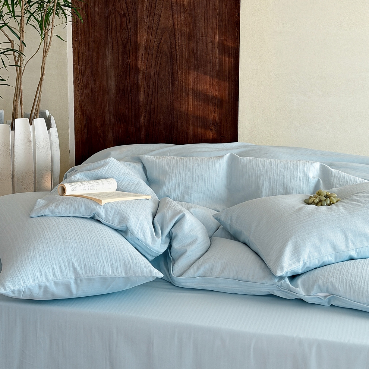 91家纺网 家纺一手货源 找家纺 静家居-简约原创家纺 2026新款奶油叱咤风60s全棉纯棉厚织提花四件套轻屿 轻屿-天蓝