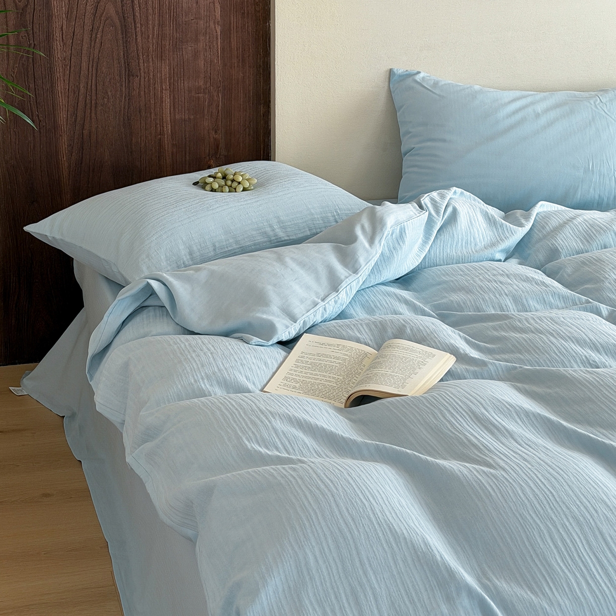 91家纺网 家纺一手货源 找家纺 静家居-简约原创家纺 2026新款奶油叱咤风60s全棉纯棉厚织提花四件套轻屿 轻屿-天蓝