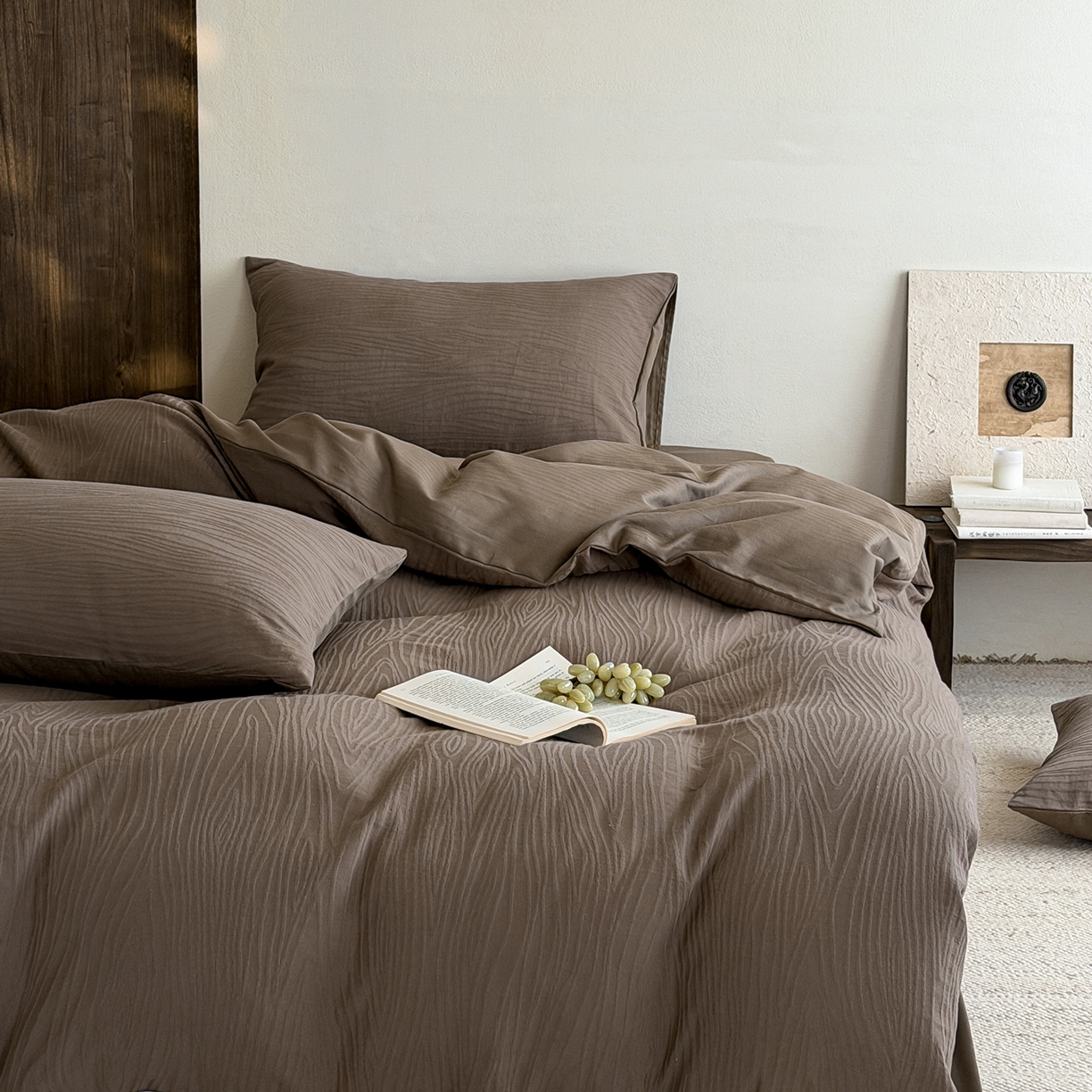 91家纺网 家纺一手货源 找家纺 静家居-简约原创家纺 2026新款奶油叱咤风60s全棉纯棉厚织提花四件套轻屿 轻屿-棕逸