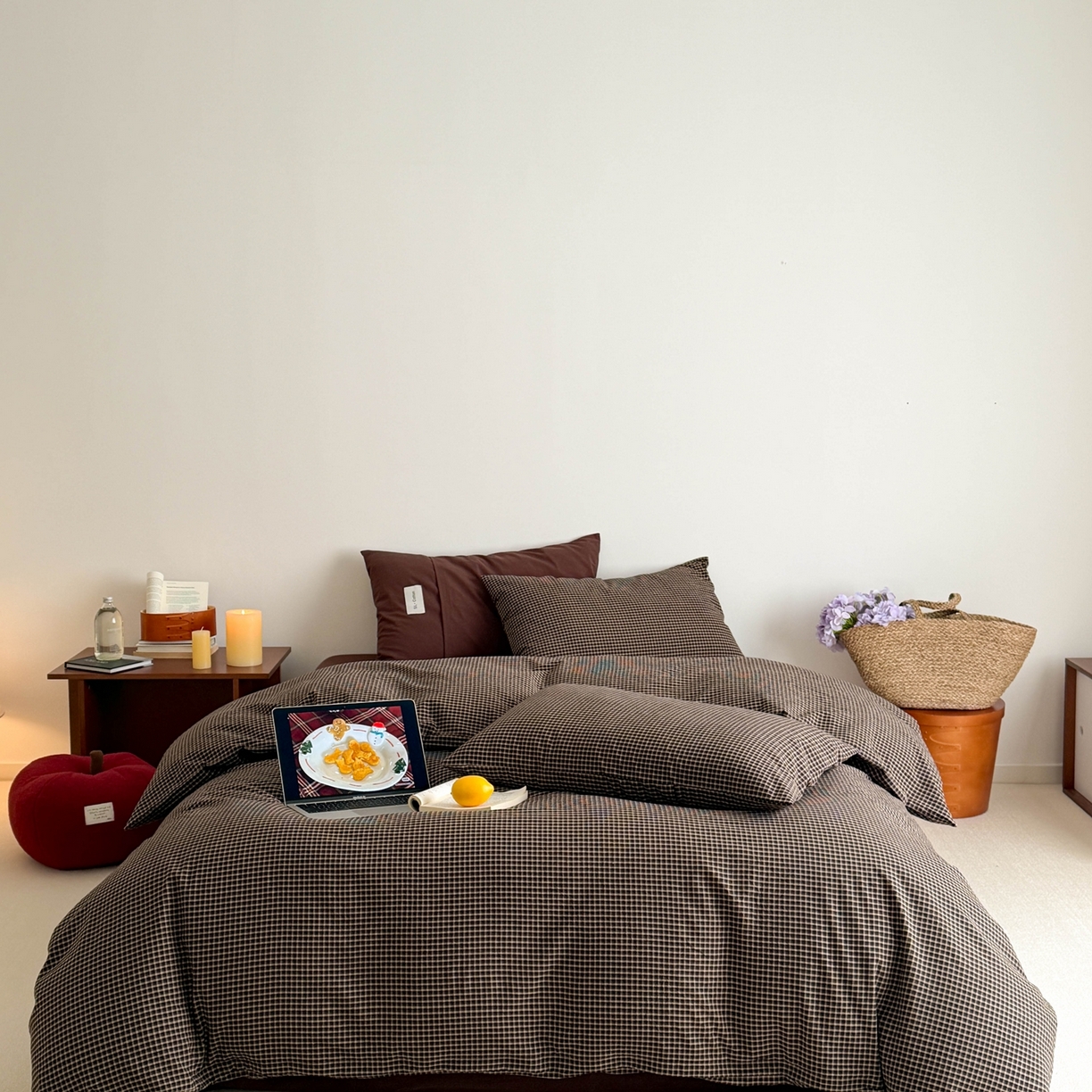 91家纺网 家纺一手货源 找家纺 十里居 2026新款lns博主风全棉纯棉色织水洗棉四件套 焦糖黑格