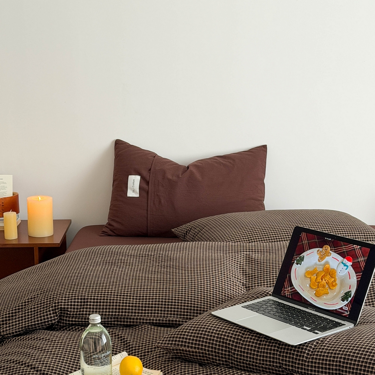 91家纺网 家纺一手货源 找家纺 十里居 2026新款lns博主风全棉纯棉色织水洗棉四件套 焦糖黑格