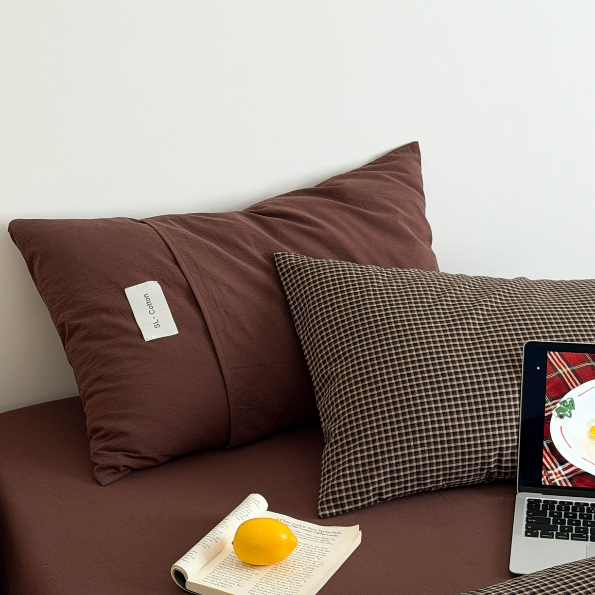 91家纺网 家纺一手货源 找家纺 十里居 2026新款lns博主风全棉纯棉色织水洗棉四件套 焦糖黑格