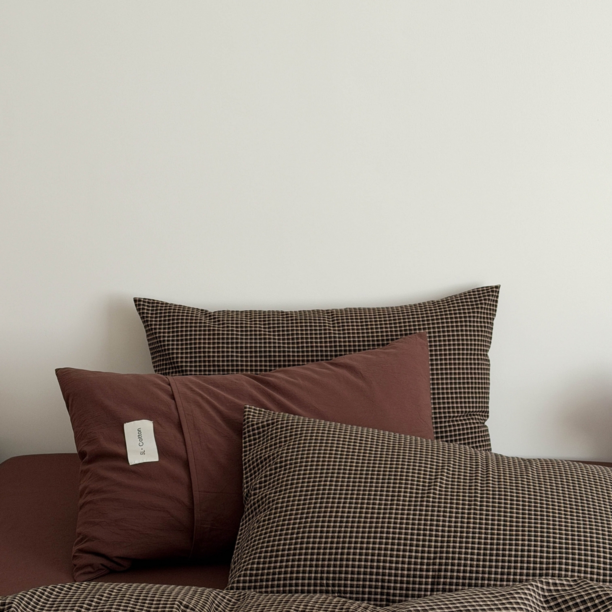 91家纺网 家纺一手货源 找家纺 十里居 2026新款lns博主风全棉纯棉色织水洗棉四件套 焦糖黑格