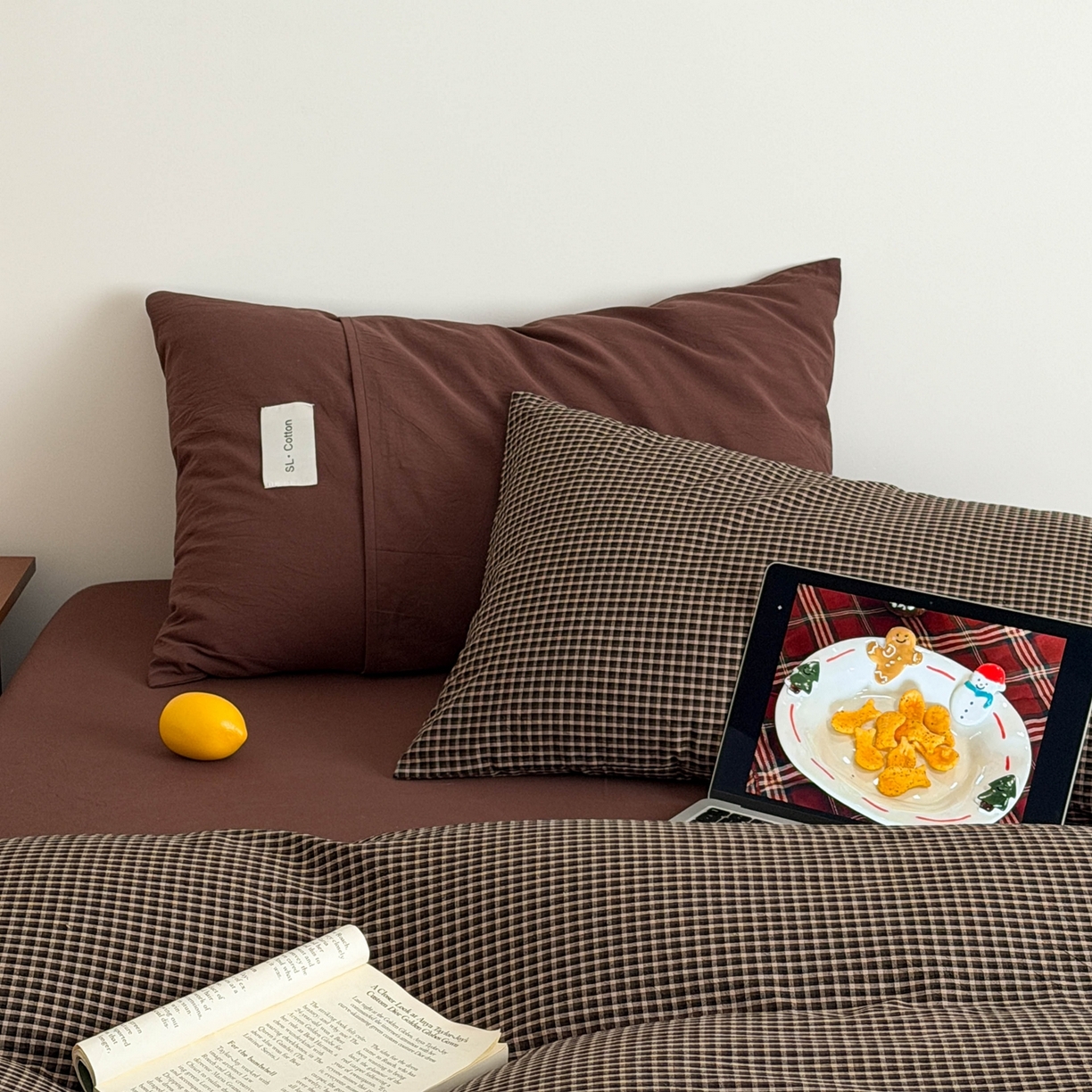 91家纺网 家纺一手货源 找家纺 十里居 2026新款lns博主风全棉纯棉色织水洗棉四件套 焦糖黑格