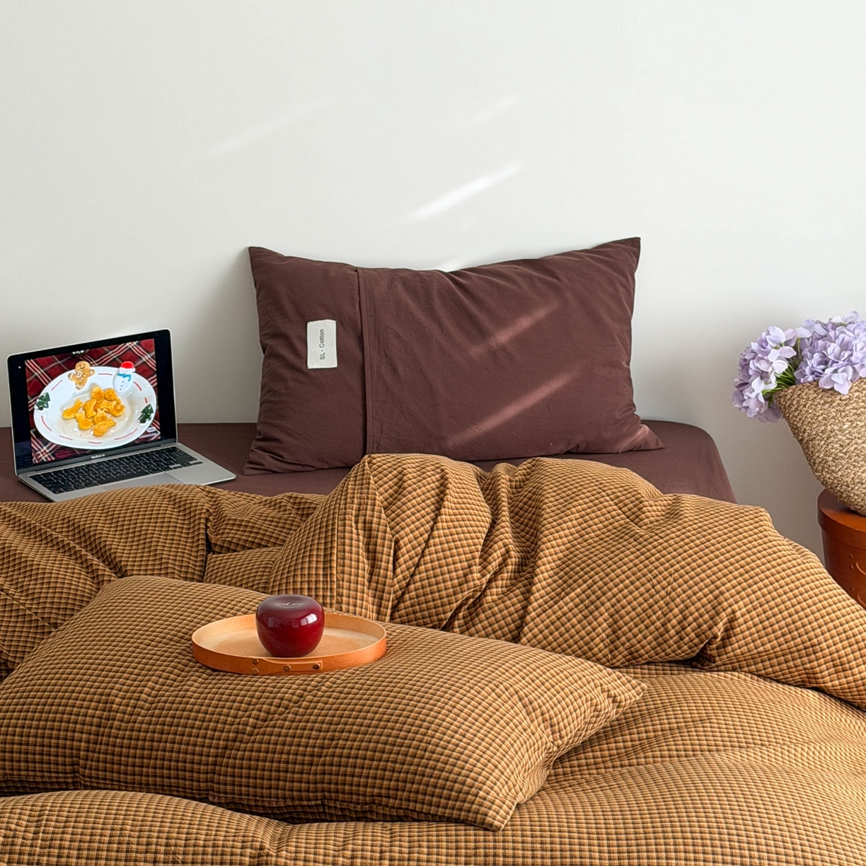 十里居 2026新款lns博主风全棉纯棉色织水洗棉四件套 焦糖黄格