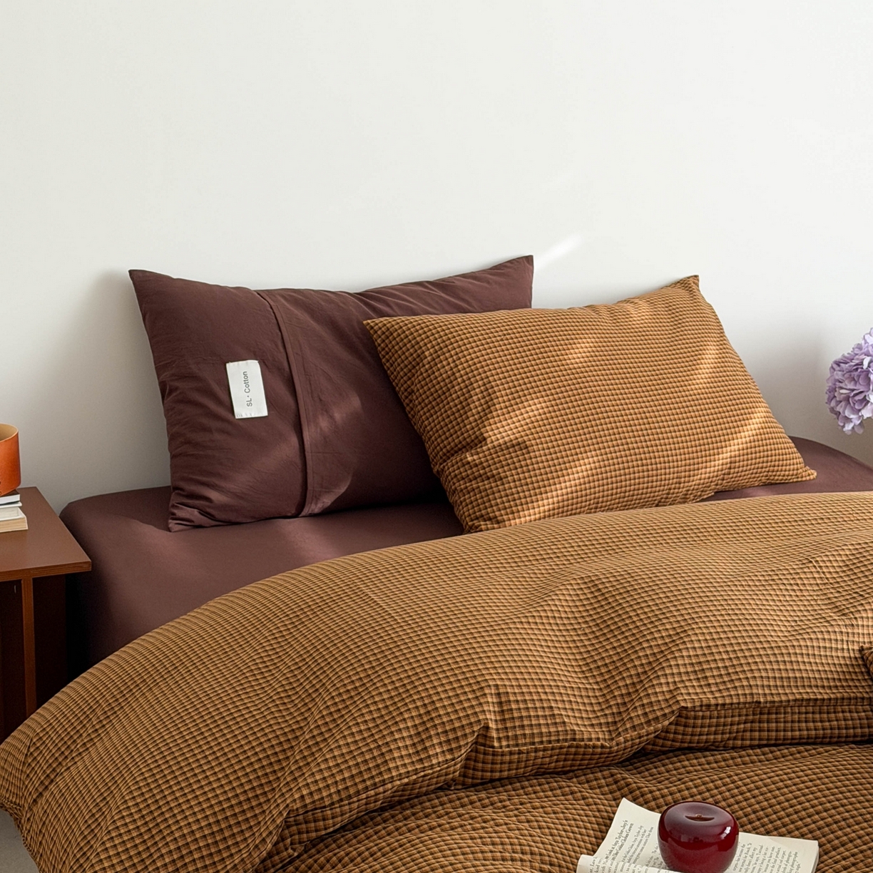 91家纺网 家纺一手货源 找家纺 十里居 2026新款lns博主风全棉纯棉色织水洗棉四件套 焦糖黄格