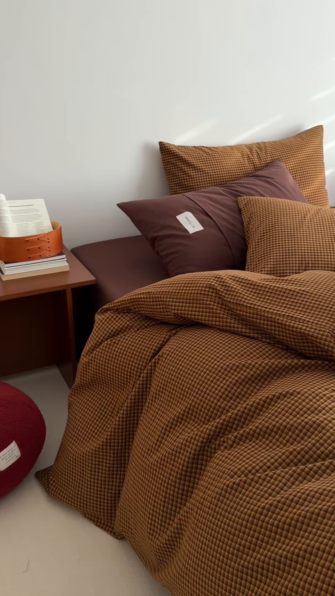 91家纺网 家纺一手货源 找家纺 十里居 2026新款lns博主风全棉纯棉色织水洗棉四件套 焦糖黄格