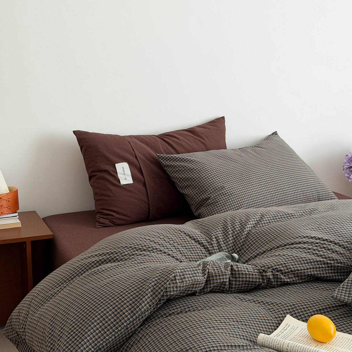 91家纺网 家纺一手货源 找家纺 十里居 2026新款lns博主风全棉纯棉色织水洗棉四件套 焦糖蓝格