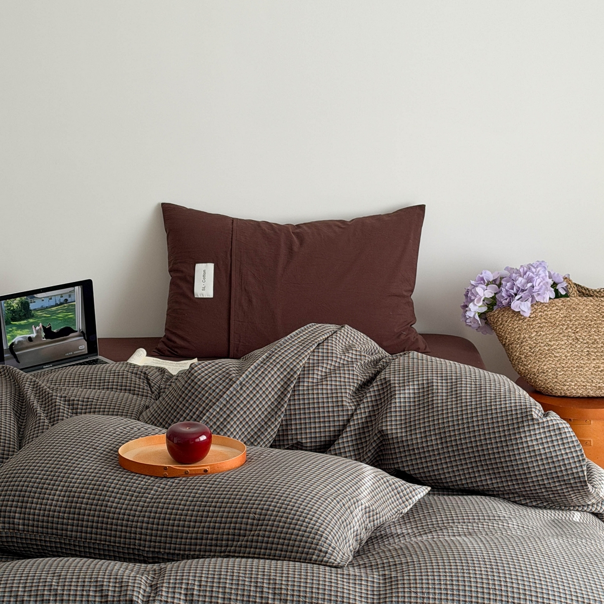 91家纺网 家纺一手货源 找家纺 十里居 2026新款lns博主风全棉纯棉色织水洗棉四件套 焦糖蓝格