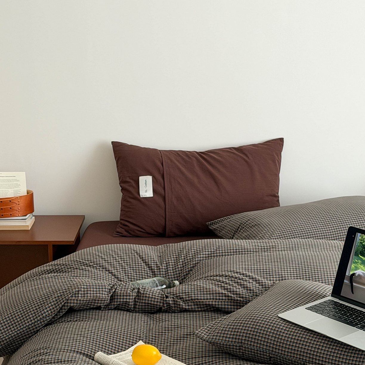 91家纺网 家纺一手货源 找家纺 十里居 2026新款lns博主风全棉纯棉色织水洗棉四件套 焦糖蓝格