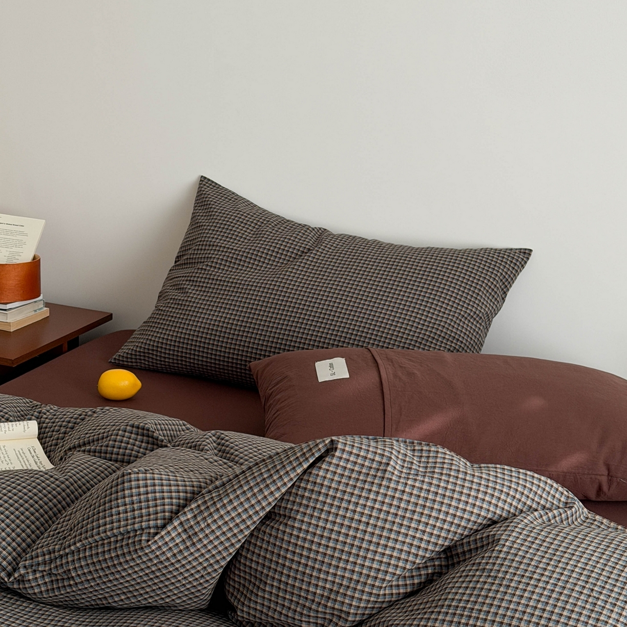 91家纺网 家纺一手货源 找家纺 十里居 2026新款lns博主风全棉纯棉色织水洗棉四件套 焦糖蓝格