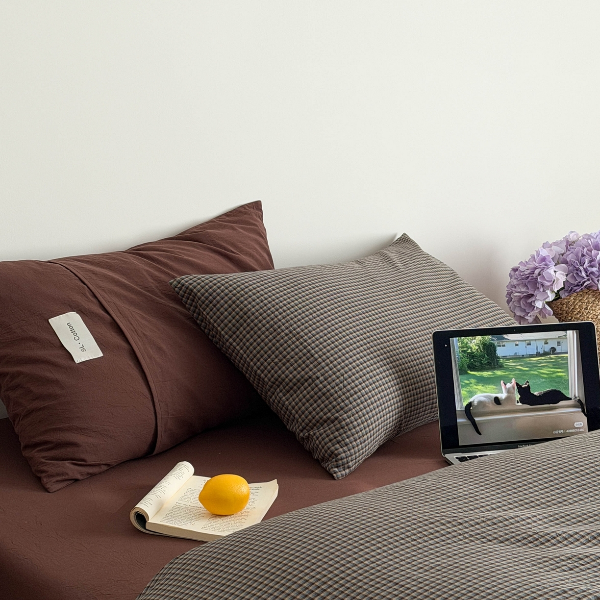 91家纺网 家纺一手货源 找家纺 十里居 2026新款lns博主风全棉纯棉色织水洗棉四件套 焦糖蓝格