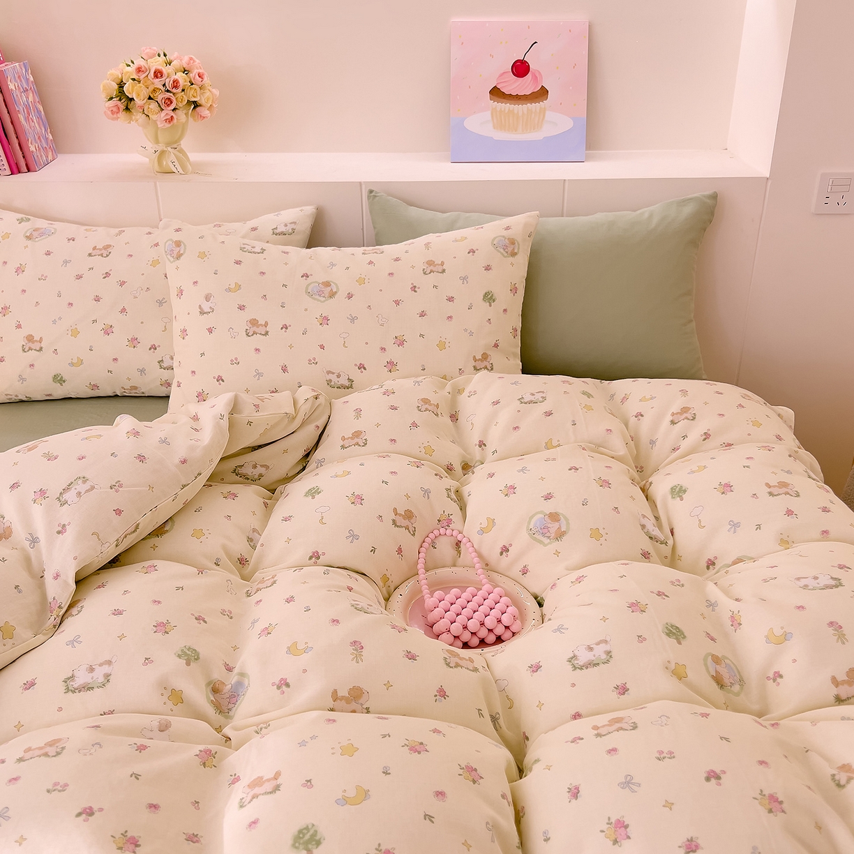 91家纺网 家纺一手货源 找家纺 DoDo 兜兜 2026新款全棉纯棉小温暖双层纱四件套【可定做尺寸】春日小狗