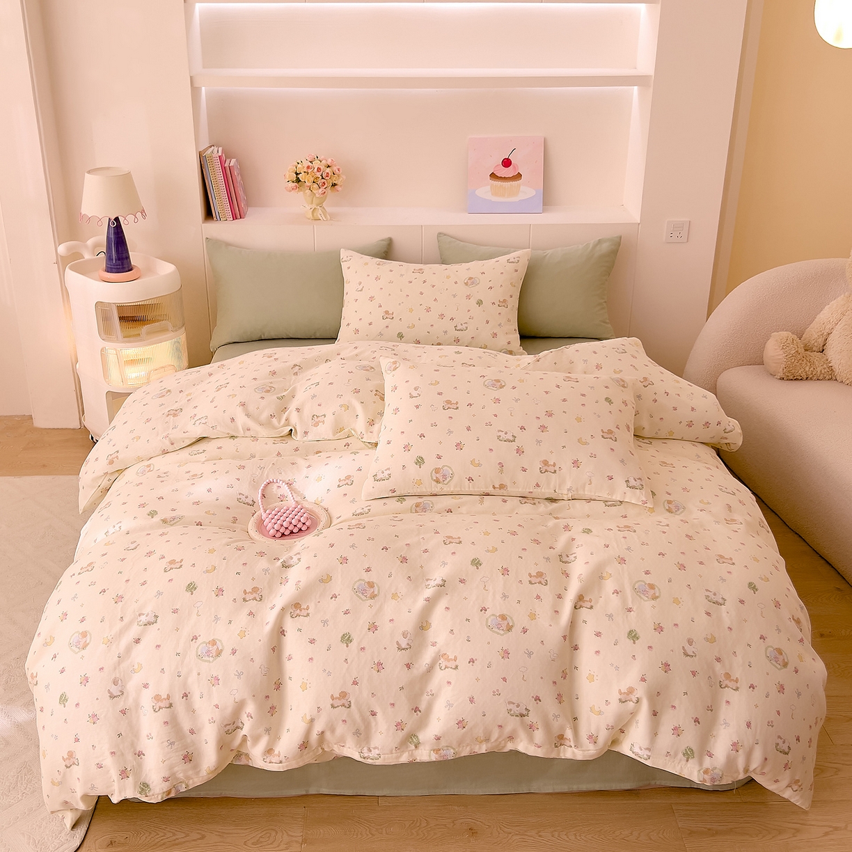 91家纺网 家纺一手货源 找家纺 DoDo 兜兜 2026新款全棉纯棉小温暖双层纱四件套【可定做尺寸】春日小狗