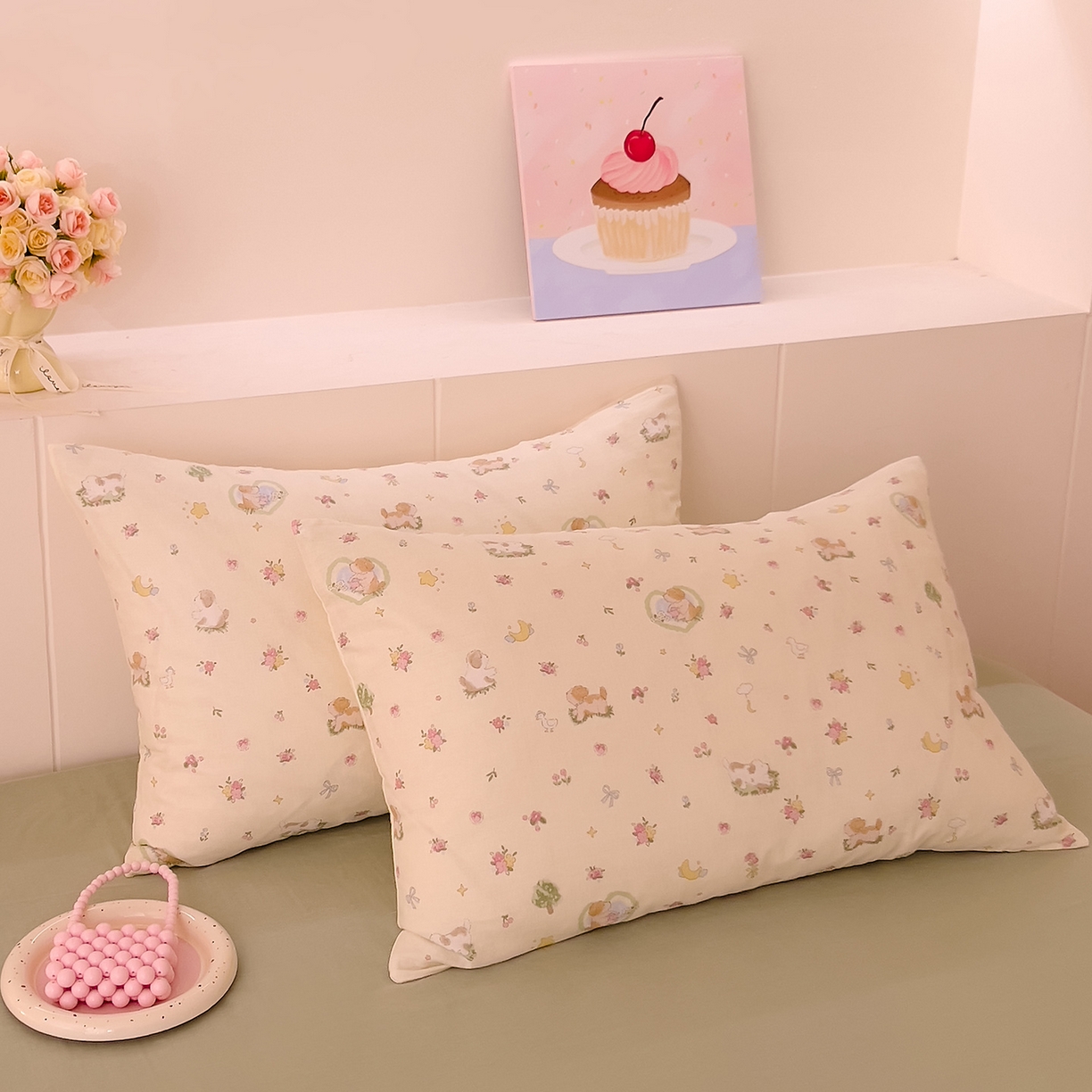 91家纺网 家纺一手货源 找家纺 DoDo 兜兜 2026新款全棉纯棉小温暖双层纱四件套【可定做尺寸】春日小狗