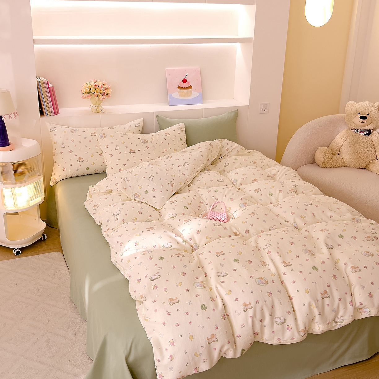 91家纺网 家纺一手货源 找家纺 DoDo 兜兜 2026新款全棉纯棉小温暖双层纱四件套【可定做尺寸】春日小狗