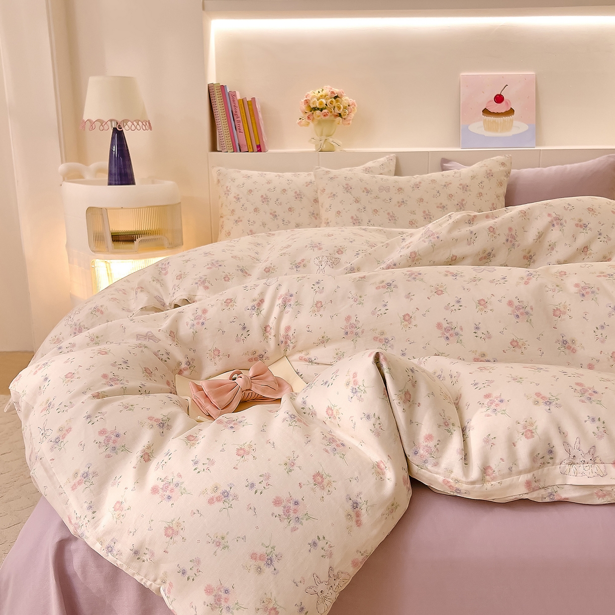 91家纺网 家纺一手货源 找家纺 DoDo 兜兜 2026新款全棉纯棉小温暖双层纱四件套【可定做尺寸】丛林小兔