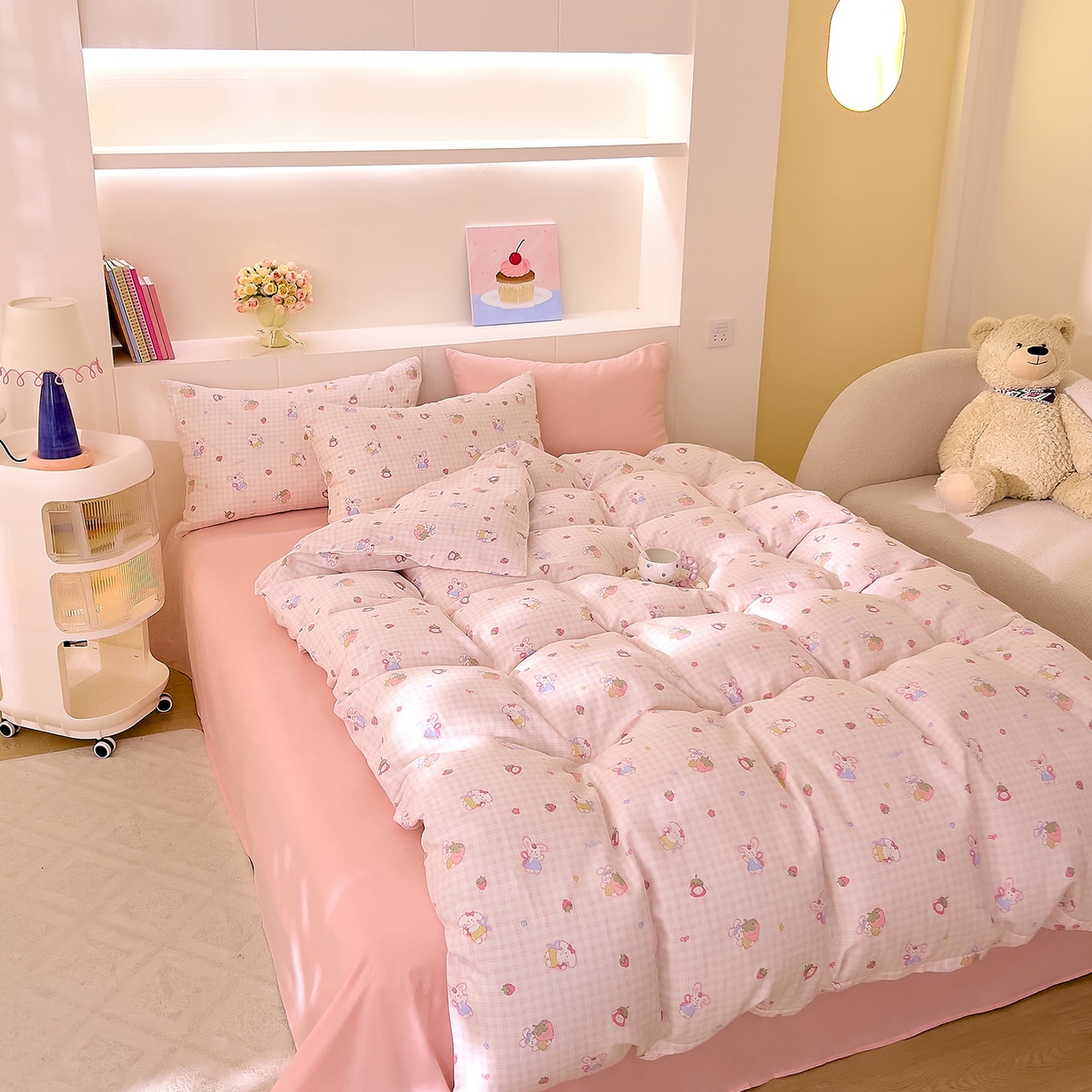 91家纺网 家纺一手货源 找家纺 DoDo 兜兜 2026新款全棉纯棉小温暖双层纱四件套【可定做尺寸】格子兔