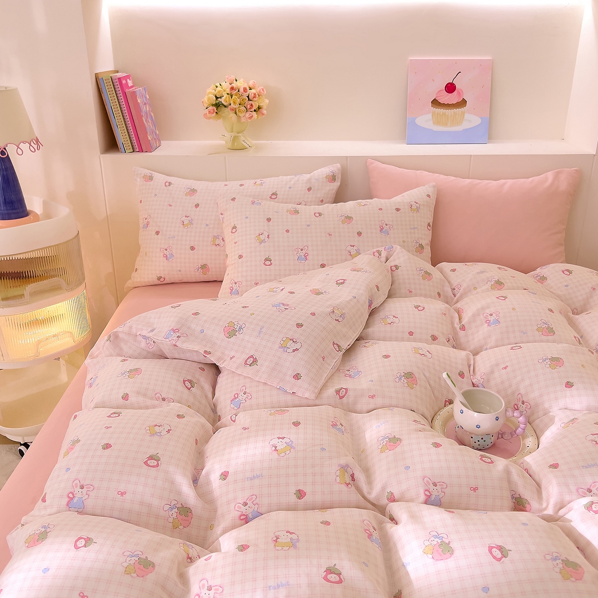 91家纺网 家纺一手货源 找家纺 DoDo 兜兜 2026新款全棉纯棉小温暖双层纱四件套【可定做尺寸】格子兔