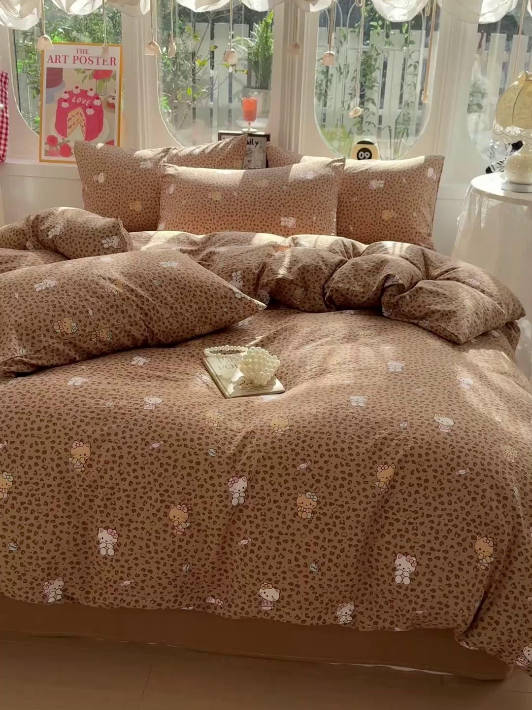 91家纺网 家纺一手货源 找家纺 朵朵家纺 2026新款云感木棉皱皱纱双层纱印花四件套 豹纹KT