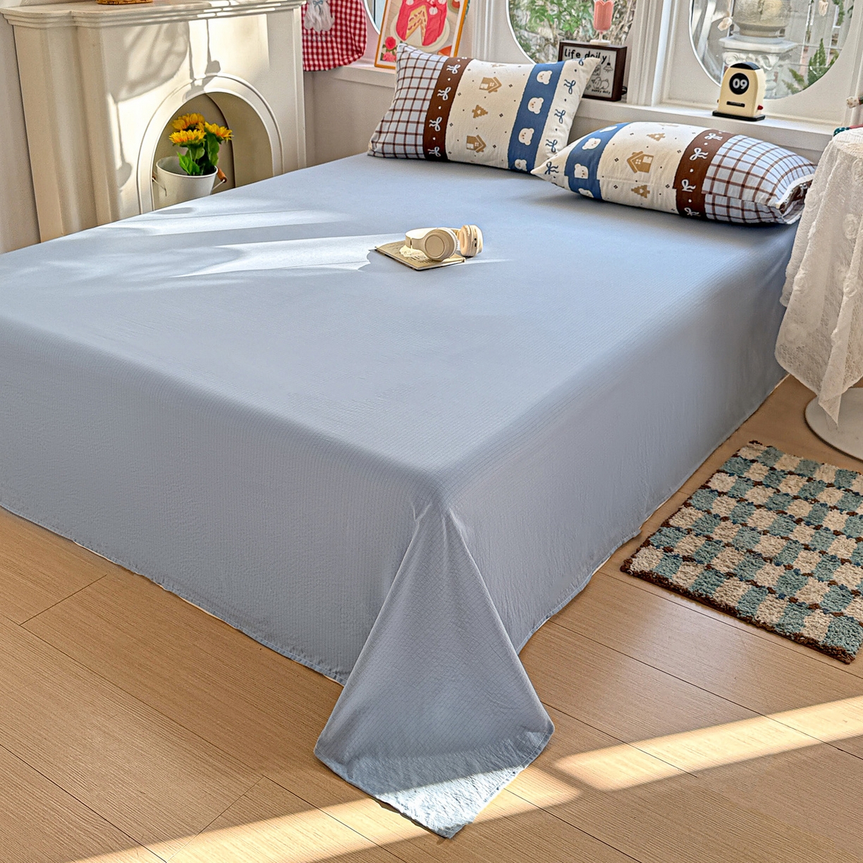 91家纺网 家纺一手货源 找家纺 朵朵家纺 2026新款云感木棉皱皱纱双层纱印花四件套 北半球