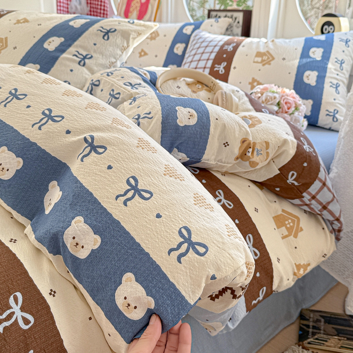 朵朵家纺 2026新款云感木棉皱皱纱双层纱印花四件套 北半球