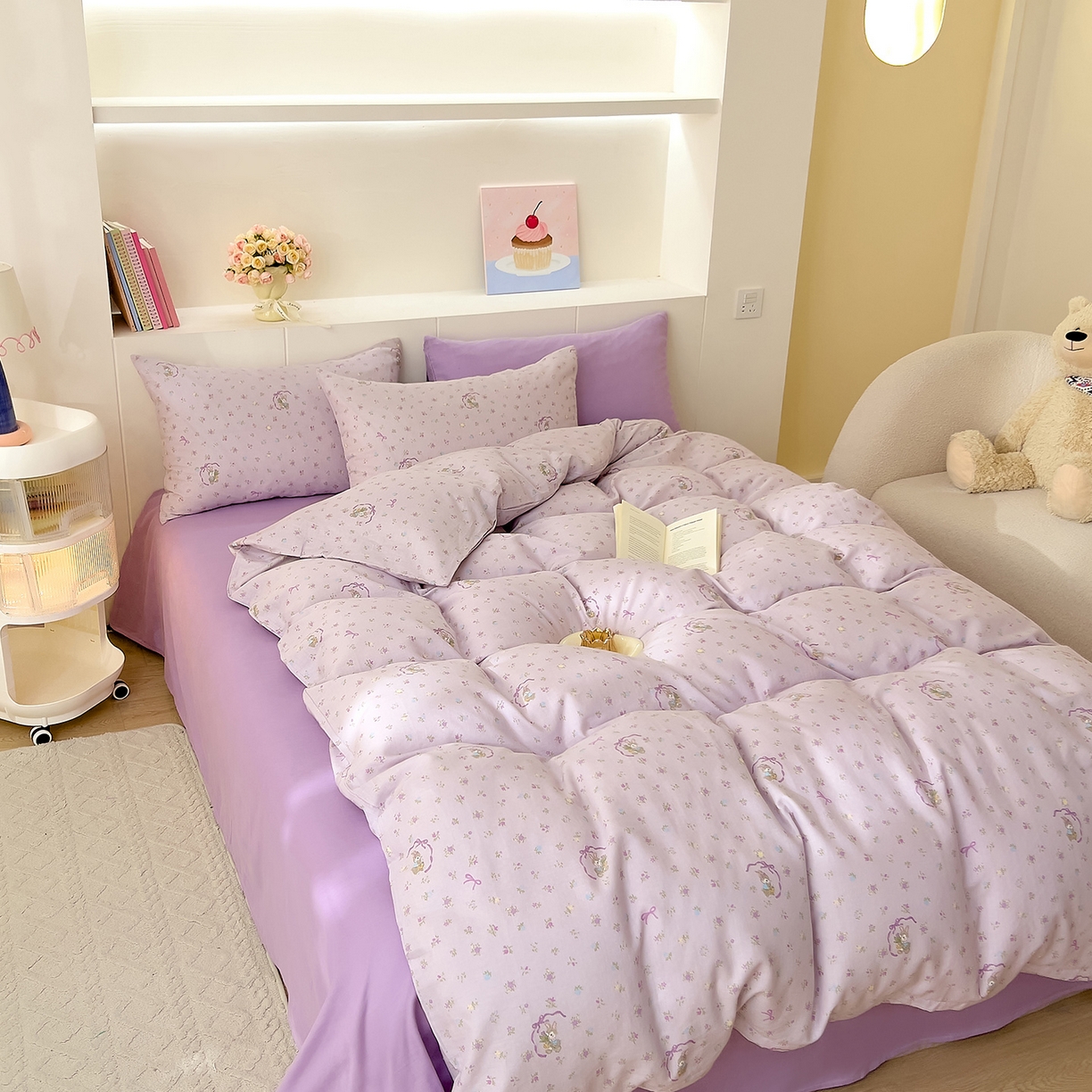 91家纺网 家纺一手货源 找家纺 DoDo 兜兜 2026新款全棉纯棉小温暖双层纱四件套【可定做尺寸】蝴蝶兔兔