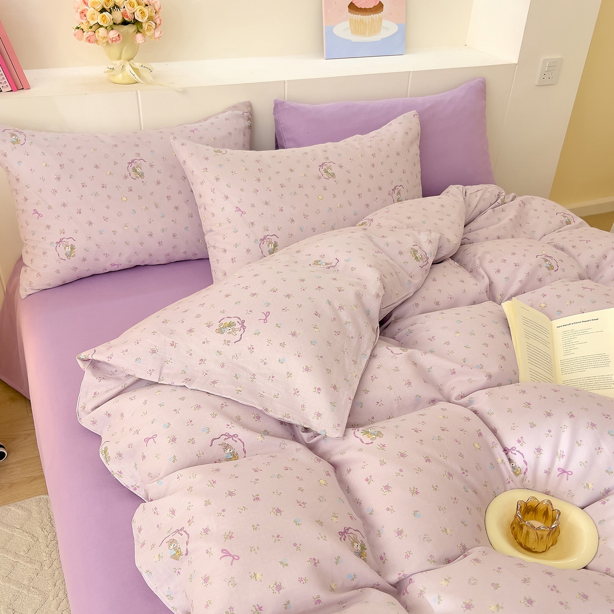 91家纺网 家纺一手货源 找家纺 DoDo 兜兜 2026新款全棉纯棉小温暖双层纱四件套【可定做尺寸】蝴蝶兔兔