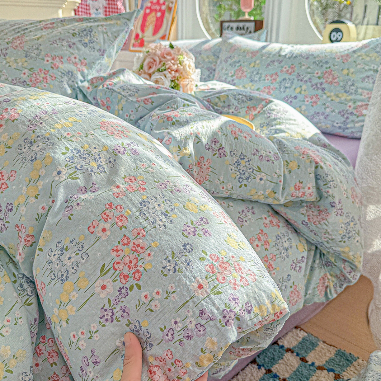 朵朵家纺 2026新款云感木棉皱皱纱双层纱印花四件套 春野集