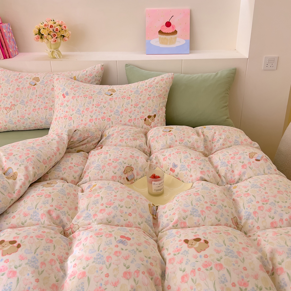 91家纺网 家纺一手货源 找家纺 DoDo 兜兜 2026新款全棉纯棉小温暖双层纱四件套【可定做尺寸】花园小狗