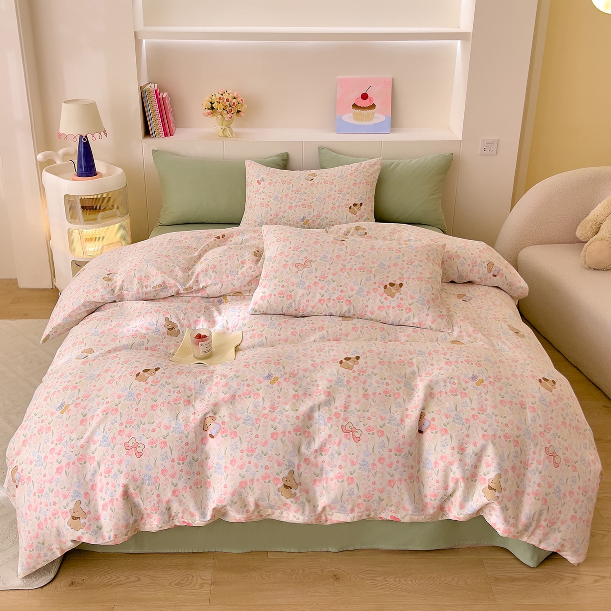 91家纺网 家纺一手货源 找家纺 DoDo 兜兜 2026新款全棉纯棉小温暖双层纱四件套【可定做尺寸】花园小狗