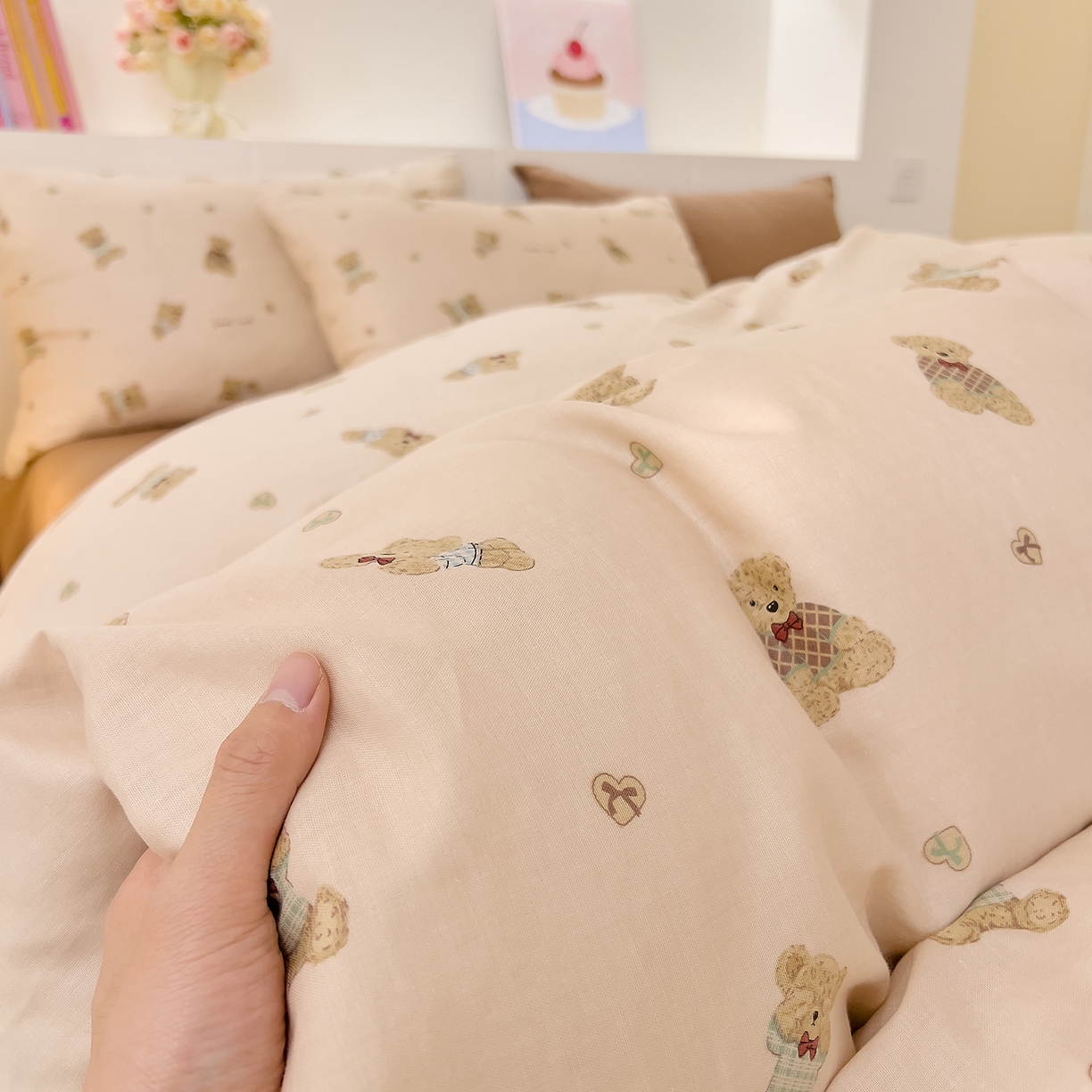 91家纺网 家纺一手货源 找家纺 DoDo 兜兜 2026新款全棉纯棉小温暖双层纱四件套【可定做尺寸】可可熊