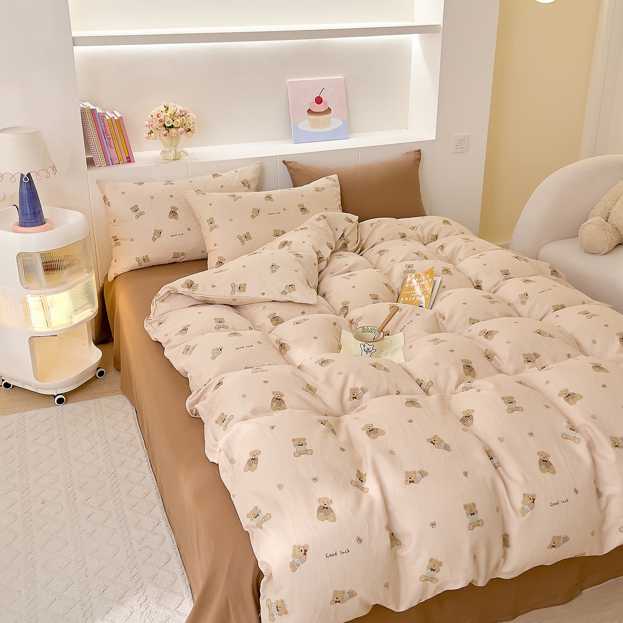 91家纺网 家纺一手货源 找家纺 DoDo 兜兜 2026新款全棉纯棉小温暖双层纱四件套【可定做尺寸】可可熊