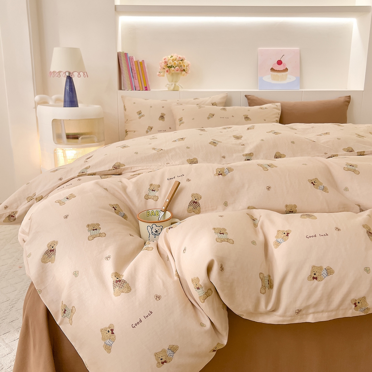 91家纺网 家纺一手货源 找家纺 DoDo 兜兜 2026新款全棉纯棉小温暖双层纱四件套【可定做尺寸】可可熊