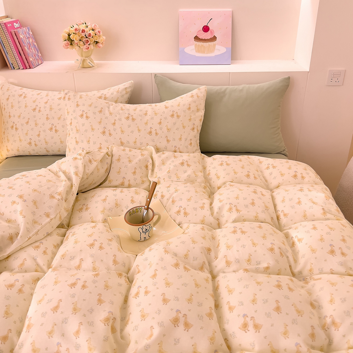 91家纺网 家纺一手货源 找家纺 DoDo 兜兜 2026新款全棉纯棉小温暖双层纱四件套【可定做尺寸】快乐鸭