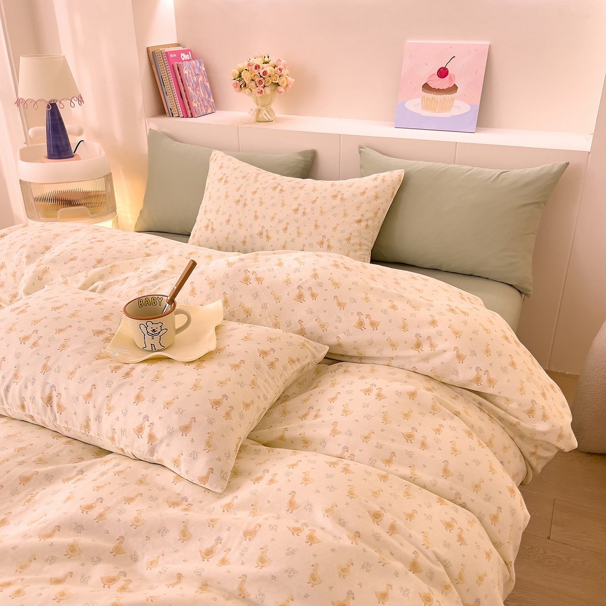 91家纺网 家纺一手货源 找家纺 DoDo 兜兜 2026新款全棉纯棉小温暖双层纱四件套【可定做尺寸】快乐鸭