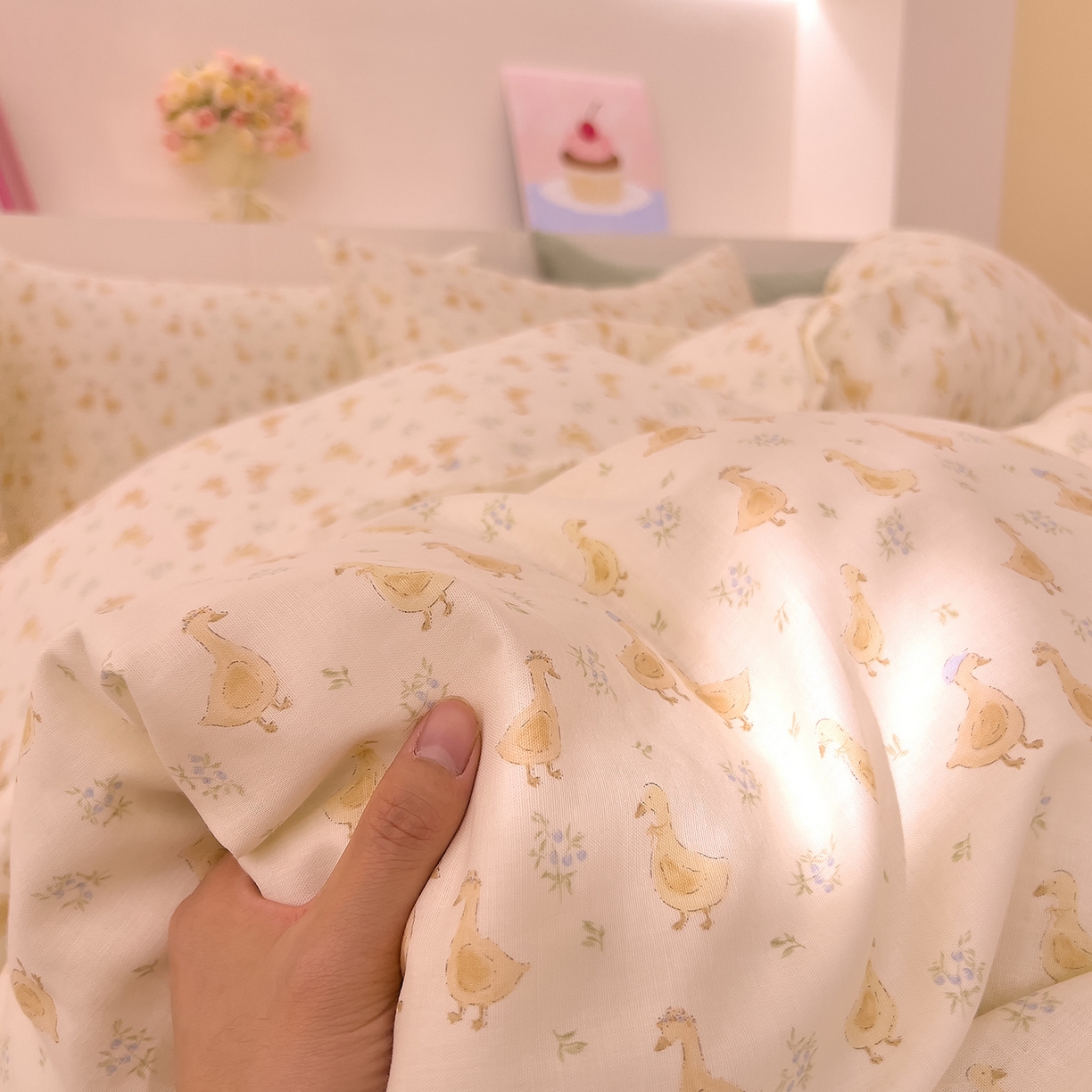 91家纺网 家纺一手货源 找家纺 DoDo 兜兜 2026新款全棉纯棉小温暖双层纱四件套【可定做尺寸】快乐鸭