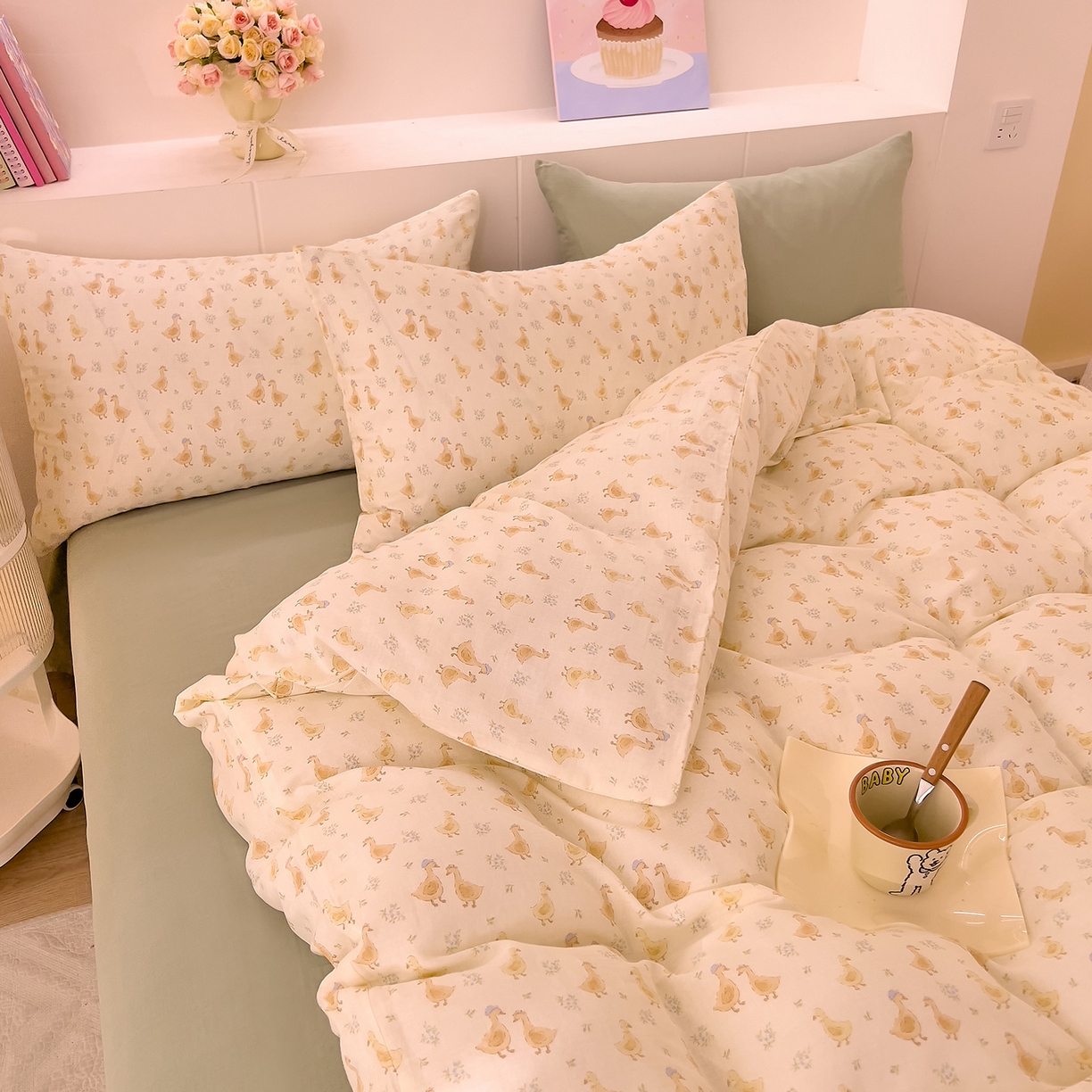 91家纺网 家纺一手货源 找家纺 DoDo 兜兜 2026新款全棉纯棉小温暖双层纱四件套【可定做尺寸】快乐鸭