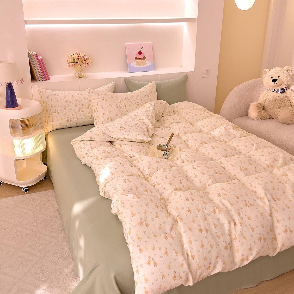 91家纺网 家纺一手货源 找家纺 DoDo 兜兜 2026新款全棉纯棉小温暖双层纱四件套【可定做尺寸】快乐鸭