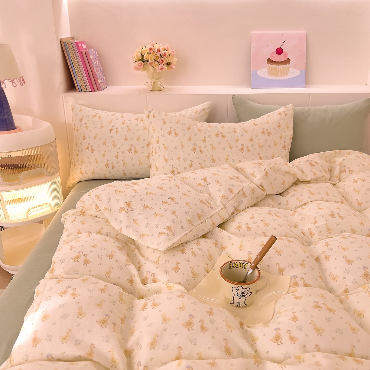 91家纺网 家纺一手货源 找家纺 DoDo 兜兜 2026新款全棉纯棉小温暖双层纱四件套【可定做尺寸】快乐鸭