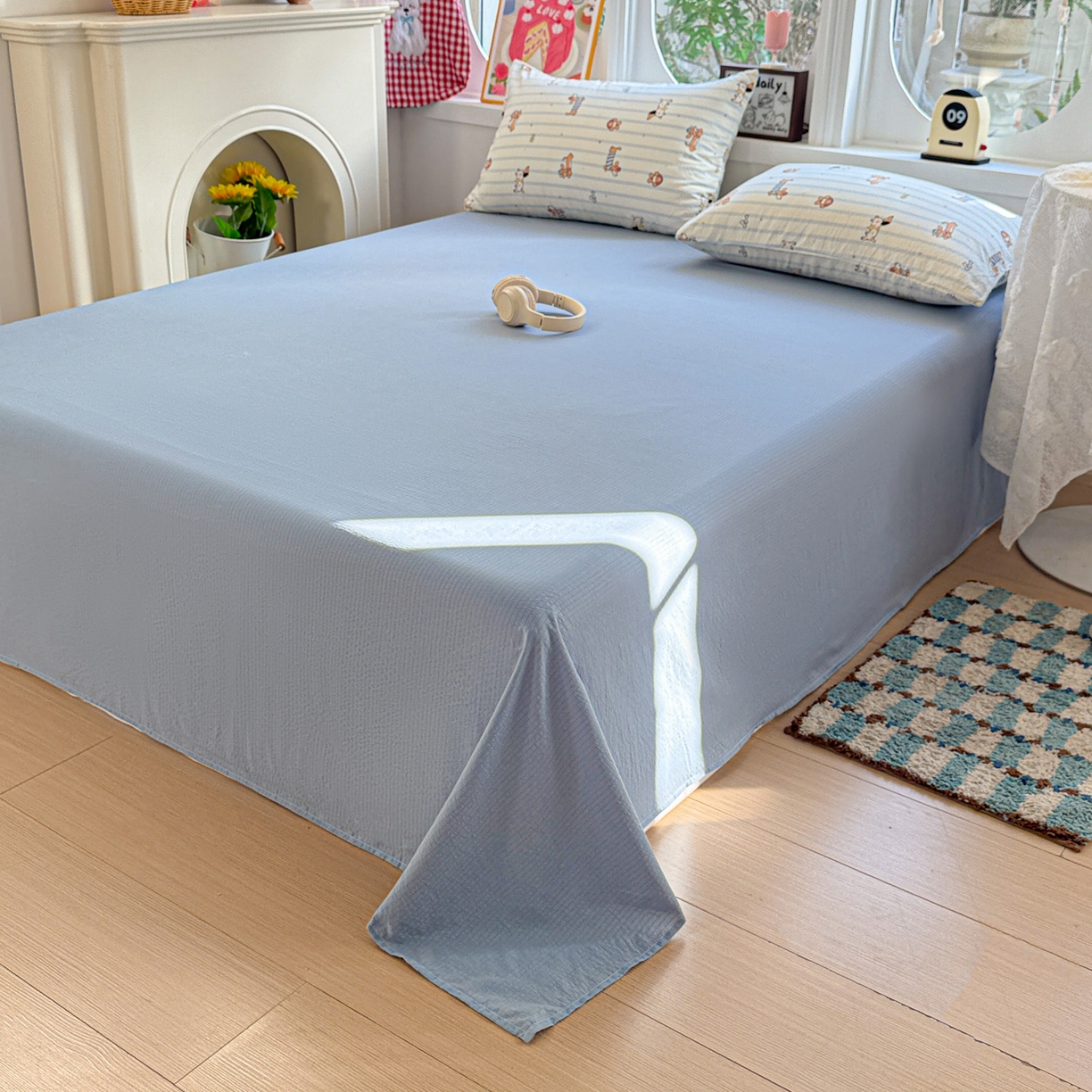 91家纺网 家纺一手货源 找家纺 朵朵家纺 2026新款云感木棉皱皱纱双层纱印花四件套 来财梦