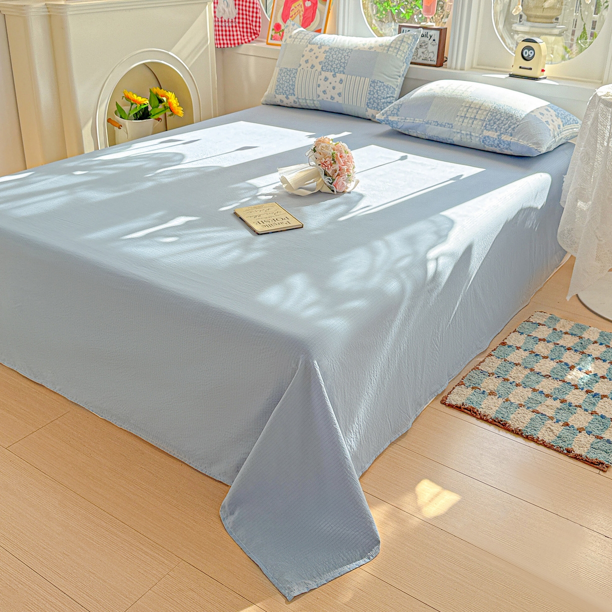 91家纺网 家纺一手货源 找家纺 朵朵家纺 2026新款云感木棉皱皱纱双层纱印花四件套 兰溪