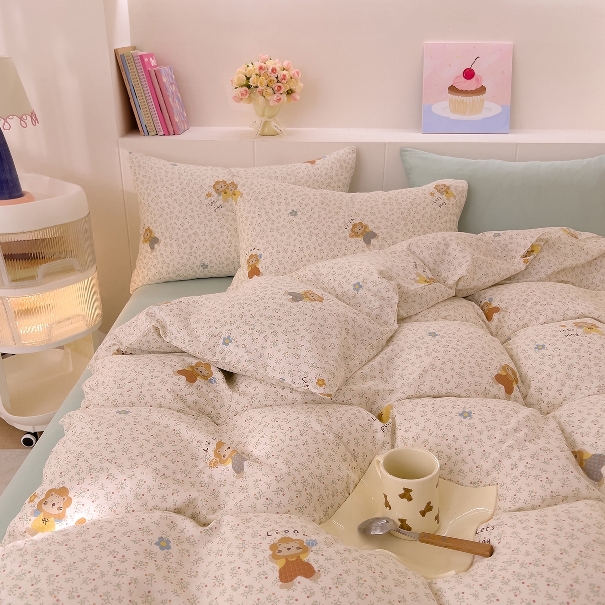 91家纺网 家纺一手货源 找家纺 DoDo 兜兜 2026新款全棉纯棉小温暖双层纱四件套【可定做尺寸】萌萌狮