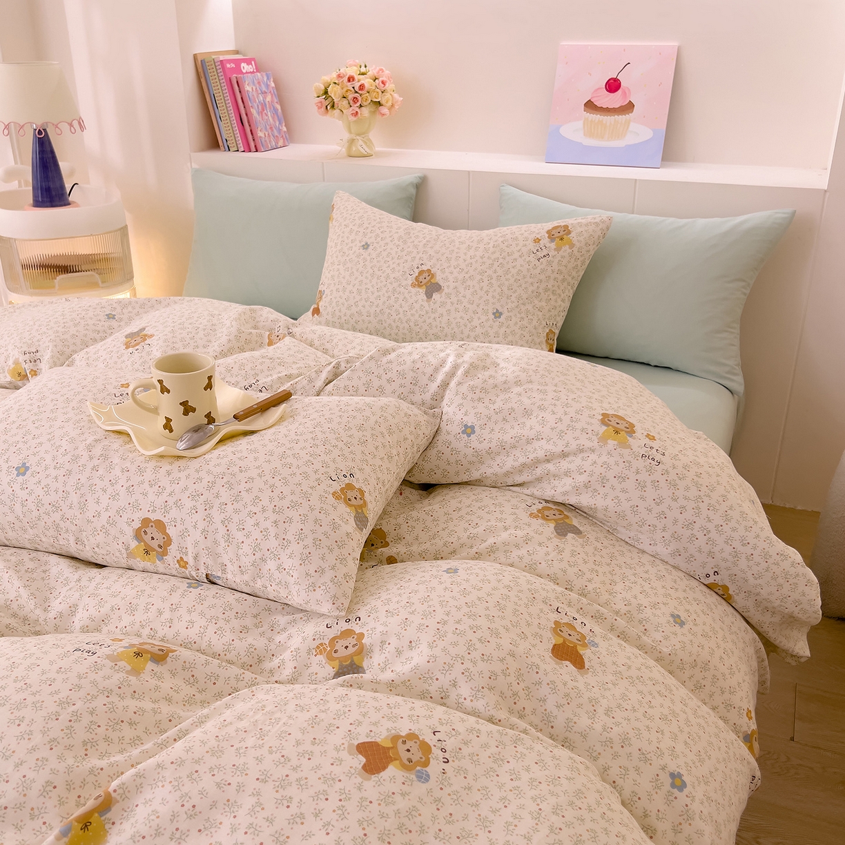 91家纺网 家纺一手货源 找家纺 DoDo 兜兜 2026新款全棉纯棉小温暖双层纱四件套【可定做尺寸】萌萌狮